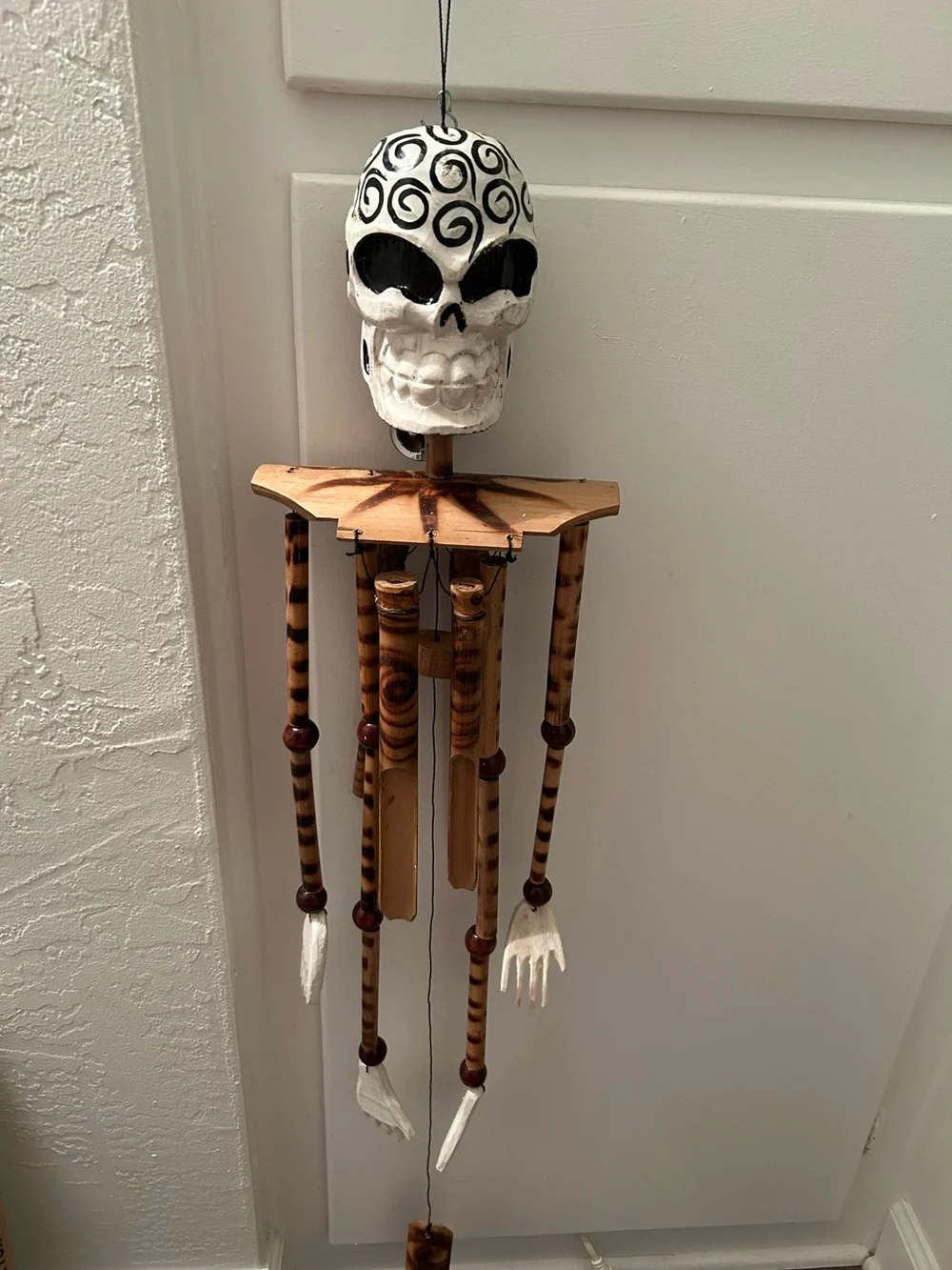 Bamboo Skeleton Skull Wind Chime Wall Hanging